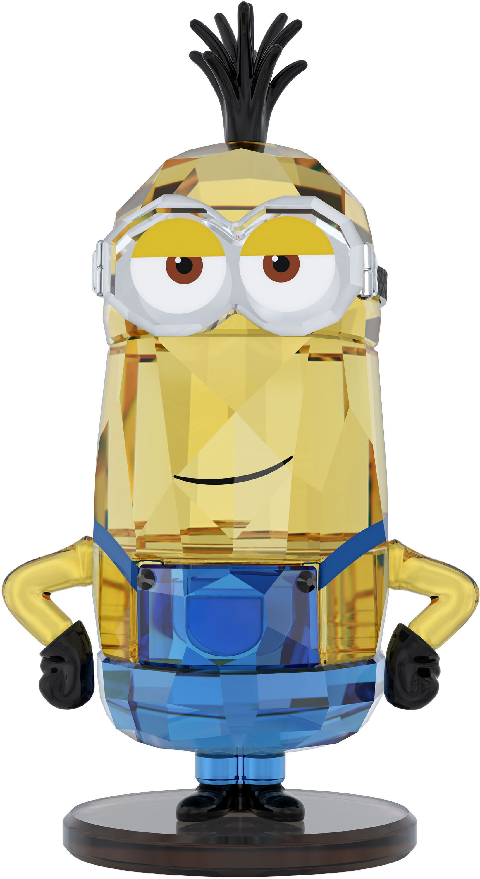 Comicfigur SWAROVSKI "Dekofigur Kristallfigur Sammelfigur Minions Kevin", silber (gelb, blau, schwarz, braun, weiß, silberfarben, kristallweiß), Dekofiguren, B/H/T: 3cm x 4,07cm x 7,26cm, Leder, Metall, Swarovski Kristall, Swarovski Kristall, B:3cm H:4,07