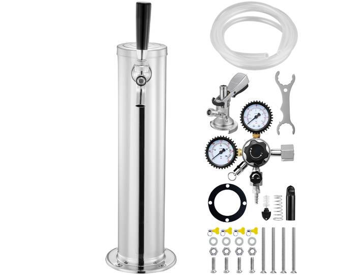 SucceBuy Kit de conversion de tour de brassage à robinet unique en acier inoxydable, distributeur de bière en fût avec double manomètre et régulateur W21.8