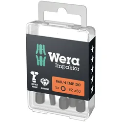 Wera 868/4 IMP DC DIY Impaktor Innenvierkant Bits, # 2 x 50 mm, 5-teilig - 05057671001