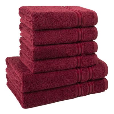 Handtuch Set HAMMETEX "6-teiliges Handtuch Set, 100% Baumwolle, Weich & Saugstark", rot (bordeaux), 6 Stk., Frottier, Frottier, Obermaterial: 100% Baumwolle, Handtuch-Sets, mit Bordüre, einfarbig, weich