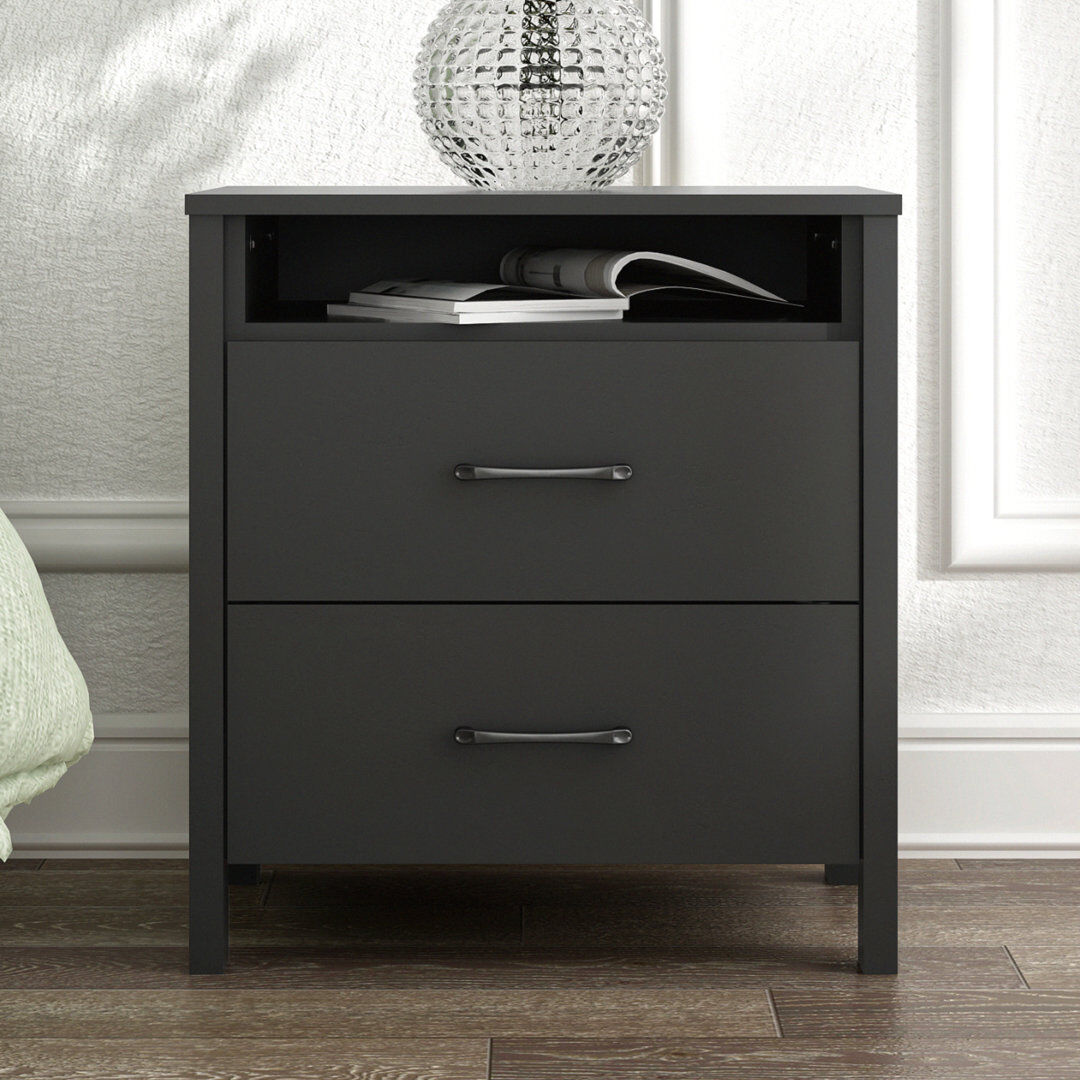 Blue Elephant Gianni 2 Drawer Bedside Table Black 57.7cm H X 53cm W X 39.9cm D