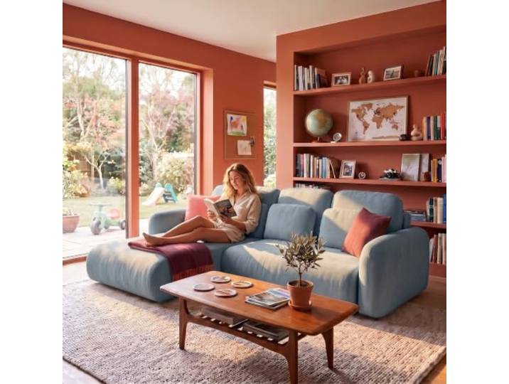 Muffo Nest L Ecksofa Schlaffunktion Bettkasten Hellblau 280 cm Ecksofa, ausziehbar, Bettkasten, Schlaffunktion, freistehend, Doha Stoff, Easy Clean, modern