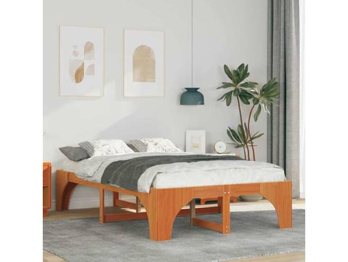 YUTAASU Bettrahmen Braun 120 x 200 cm Massives Kiefernholz Plattform-Lattenrost, Modernes Design, Robust, Stabil, Für Schlafzimmer