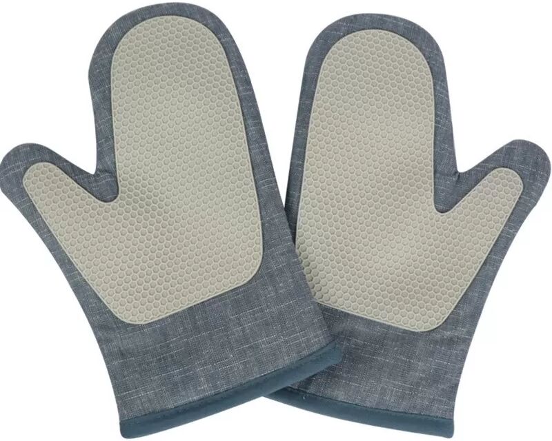 INF Bambus-Gelenk-Stoff-Spleiß-Silikonhandschuhe: Mikrowellenherd Anti-Verbrühungs-Hitzebeständige Hochtemperaturhandschuhe (1 Blau
