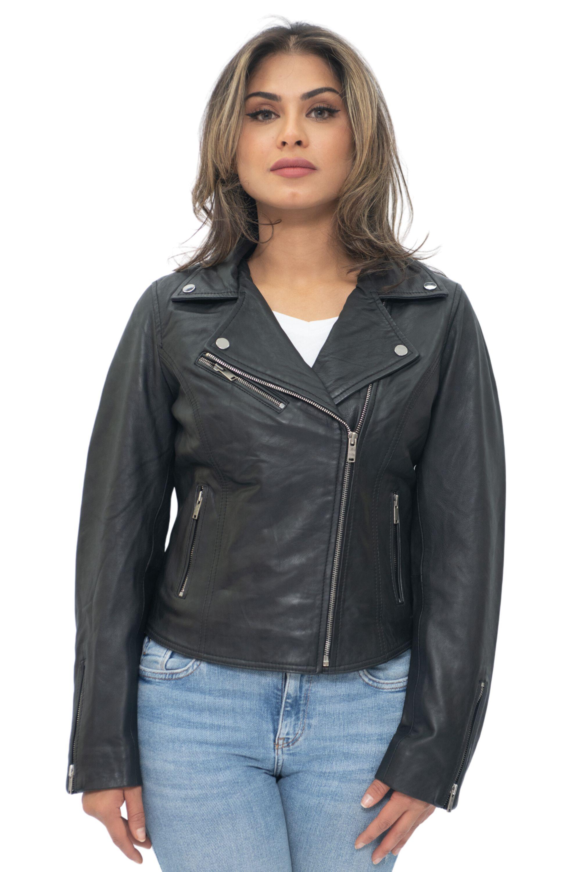 Damen-Leder-Klassiker-Biker-Brando-Jacke-Baku