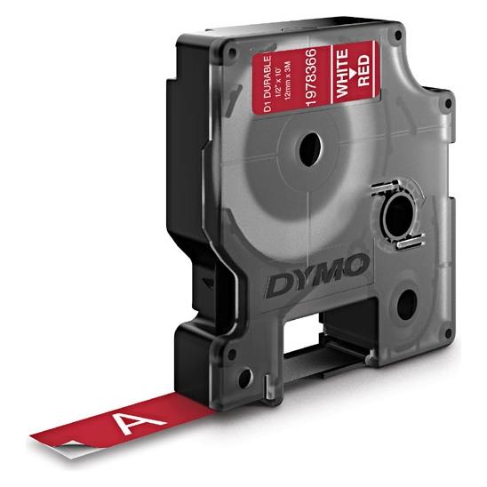 Dymo Original D1-Schriftband ""Durable"" für LabelManager 12mm x 3m permanent haftend - weiss auf (1.20 cm, Weiss, Rot) (1978366)