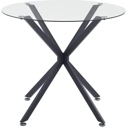 OKWISH Esstisch Glas Schwarz rund Ø80 cm, gehärtete Glasplatte, Metallbeine, höhenverstellbare Füße