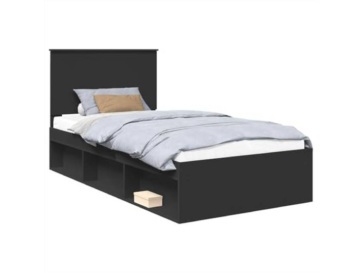 PUGYNBK Bettgestell Schwarz, 100 x 200 cm, Kiefer massiv Basis mit festen Brettern, minimalistisches Design, fester Stand, einfache Reinigung