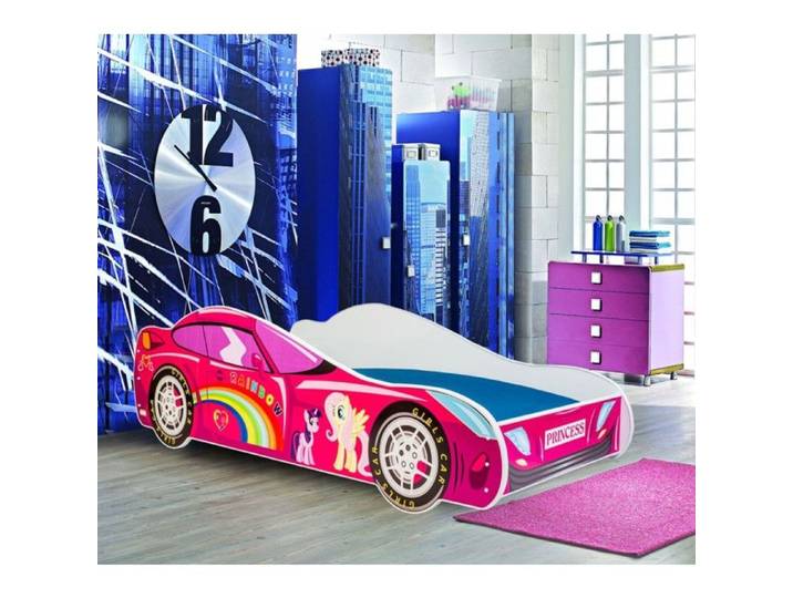 Lit enfant auto  Rose + sommier + matelas 140x70 cm