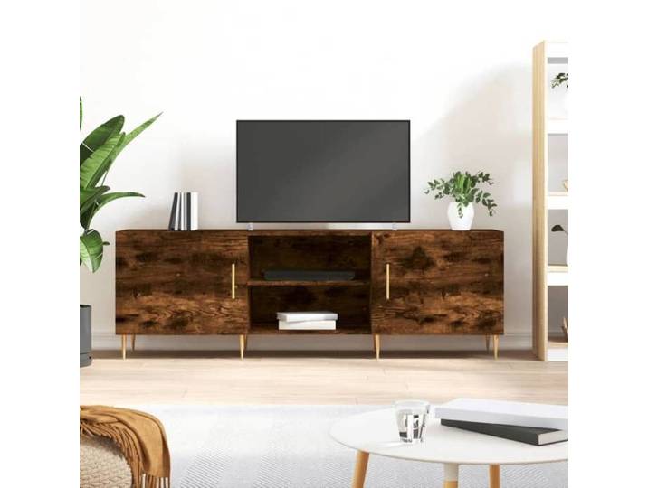 Meuble TV élégant - ZENCORE - Support téléviseur/commode hifi/ARMOIRE TV chêne fumé 150x30x50cm bois d'ingénierie M410