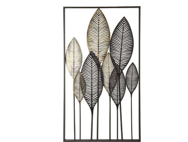 Wanddekoobjekt GILDE Wandrelief Palmblätter , braun (braun, champagnerfarben, goldfarben), B:53cm H:95cm T:3cm, Metall, Wanddekoobjekte, Wanddekoobjekt, Champagnerfarben mit antikem Finish, Wanddeko
