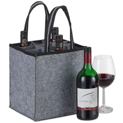 Relaxdays 2 x Flaschentasche Filz anthrazit Grau,Schwarz