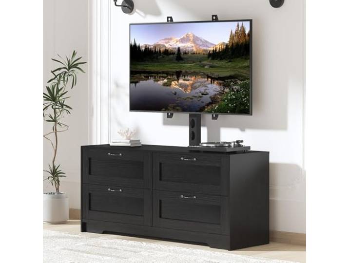 GarveeMore TV-Schrank, Lowboard Für Fernseher Bis Zu 80 Zoll, Fernsehtisch Mit Höhenverstellbarer Halterung Und 4 Schubladen, Fernsehschrank Entertainment Center Für Wohnzimmer Schlafzimmer