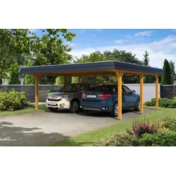 Skan Holz Walmdach Carport 630cmeiche schwarze Blende Holzcarport