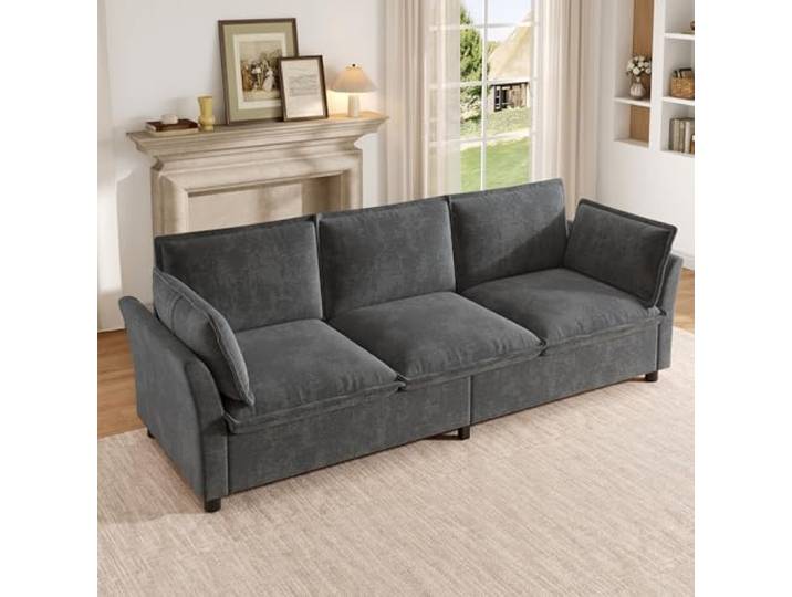 BTM Modern Sofa 3 Sitzer Couch Klein mit Armlehnenkissen Cloud Sofa für Wohnzimmer, Kleine Räume, Wohnung, Grau
