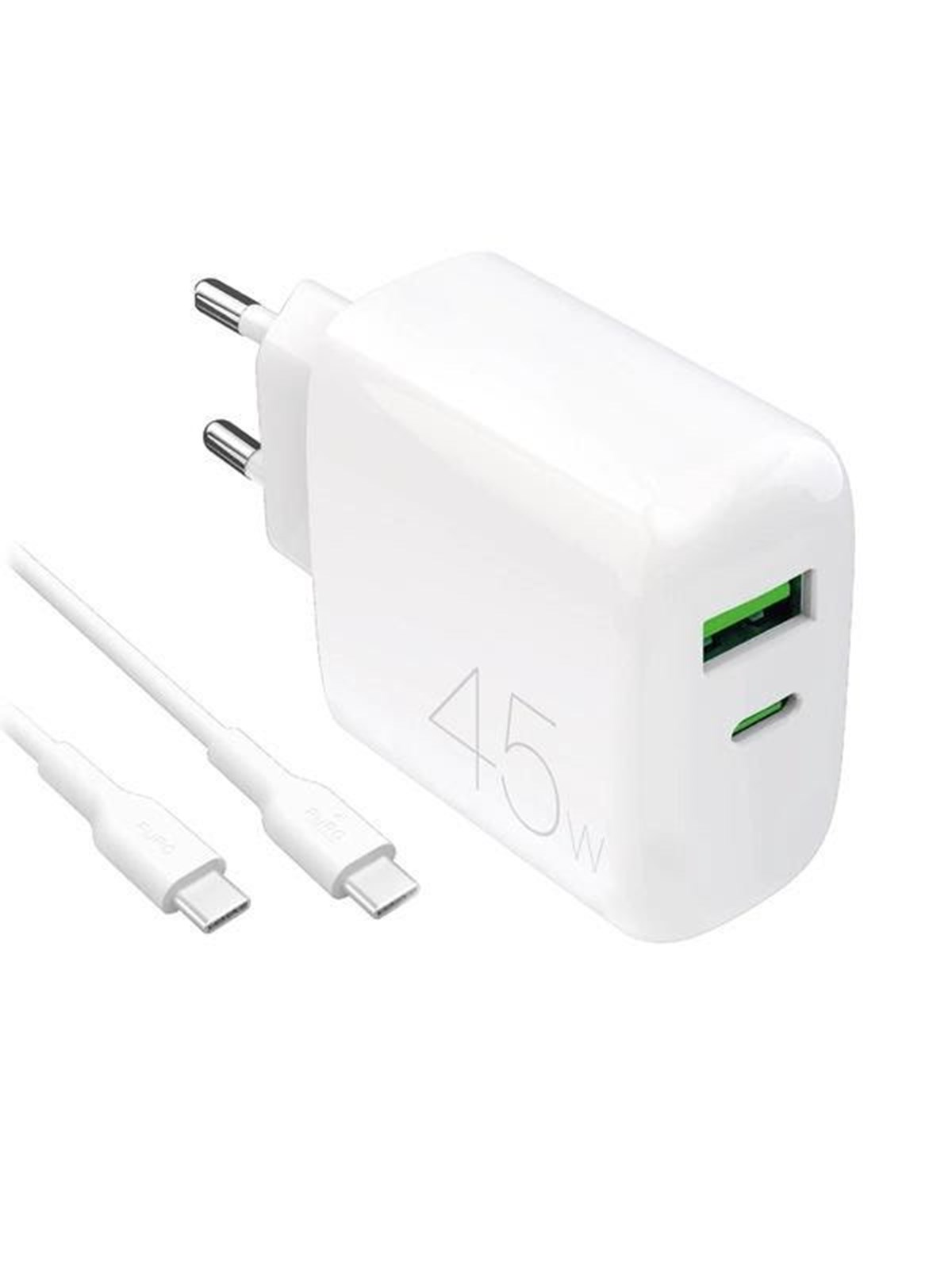 Puro Daily Prolite 45W USB-C USB-A Power Delivery Charger with USB-C Cable - White