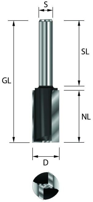 EDESSÖ HW- (HM) Fraise à rainurer, longueur normale, avec arête de coupe, Z=2+1, diamètre 14 NL20, GL52 S8 (101014008)