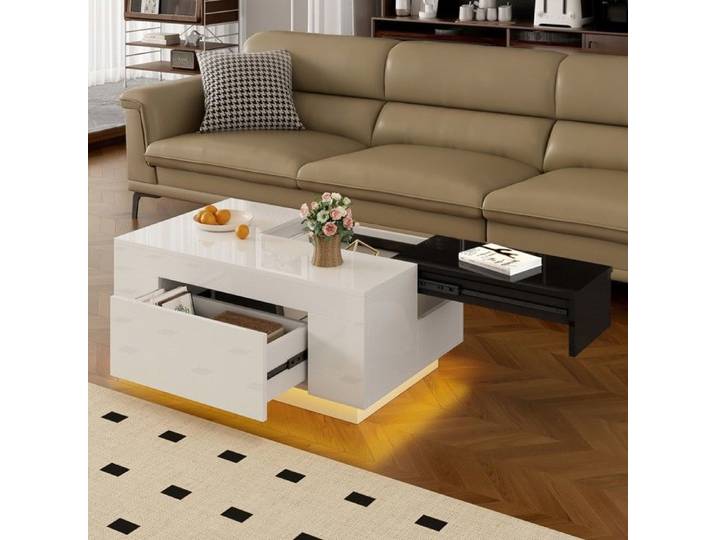 Table basse - MINIMAL - MINIMAL - Laqué - Plateau extensible - Éclairage LED 16 couleurs