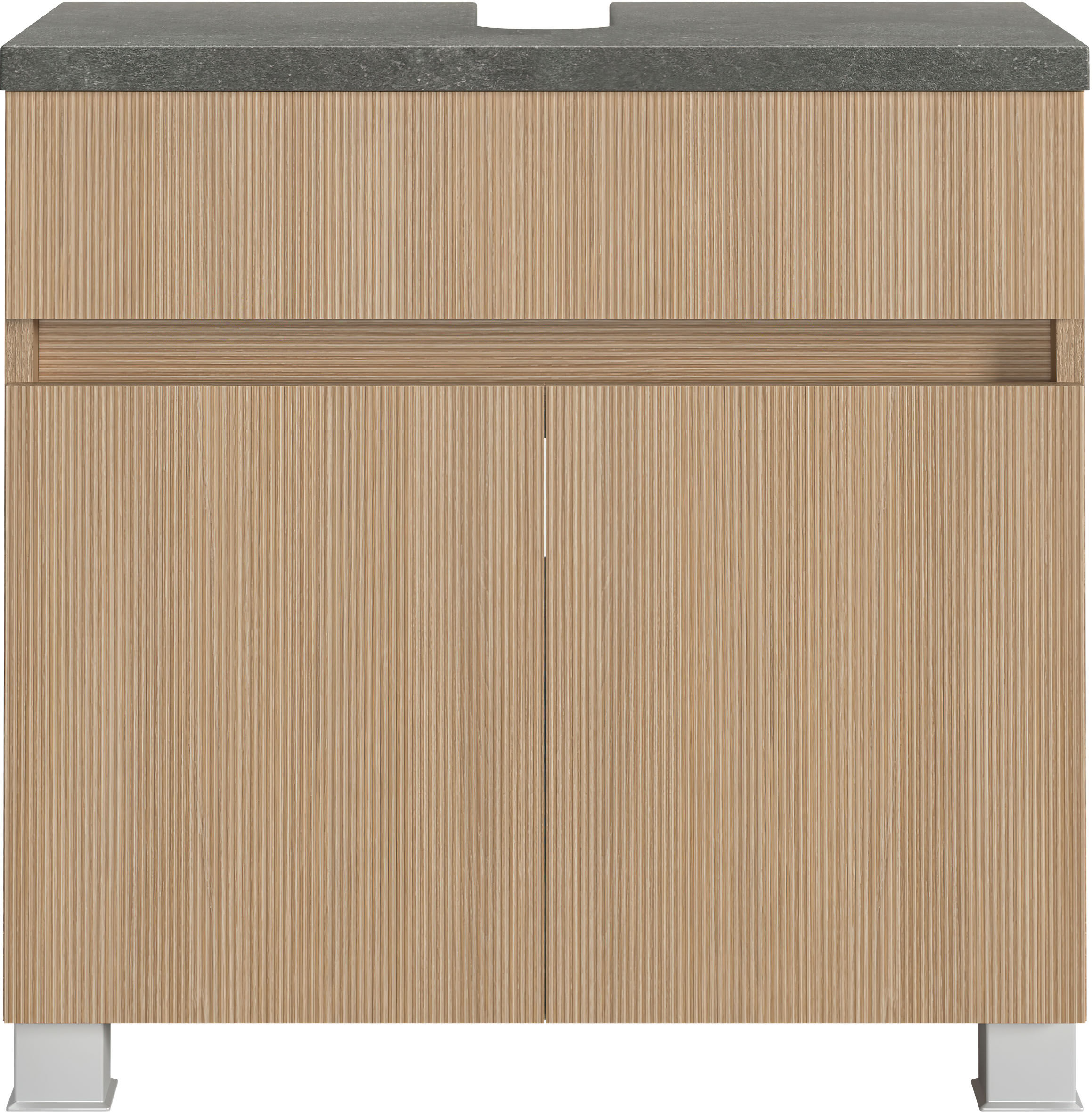 Waschbeckenunterschrank WELLTIME "EIXO, 2 Türen, 1 feste Blende, Siphonausschnitt BxT: ca. 81x195 mm", braun (eiche hell), B:60cm H:54cm T:35cm, Holzwerkstoff, Schränke, Waschbeckenunterschrank eiche hell Eiche hell, B/H/T: 60cm x 54cm x 35cm, Türen: 2 St