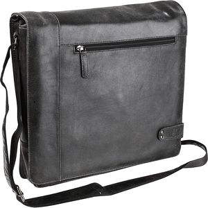 Pride&Soul Umhängetasche Jumper, 47156, Echt Leder, schwarz, mit 15'' Laptopfach, 34 x 31 cm