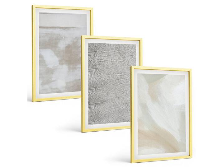 Tulup Bilder SET 3er Set - 40x60 cm Goldrahmen - Abstraktes modernes Design, Goldfarben, Kunststoff, Rechteckig, 40x60 cm, einfache und schnelle Anbringung, Bilder & Rahmen, Bilder