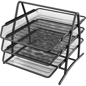 Böttcher-AG Briefablage Premium Mesh, A4, schwarz, aus Metall, mit ausziehbaren Ablagen, 3 Fächer