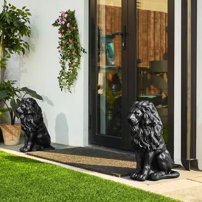 Glitzhome MGO Vintage Sitting & Lying Lion Guardian Garden Statue Porch Sculpture Indoor Outdoor