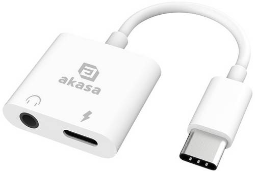 Akasa USB-C, Audio Adapter mit Ladebuchse [1x USB-C - 1x Kopfhörer (3.5mm Klinke), USB-C Buchse (Power Delivery)]