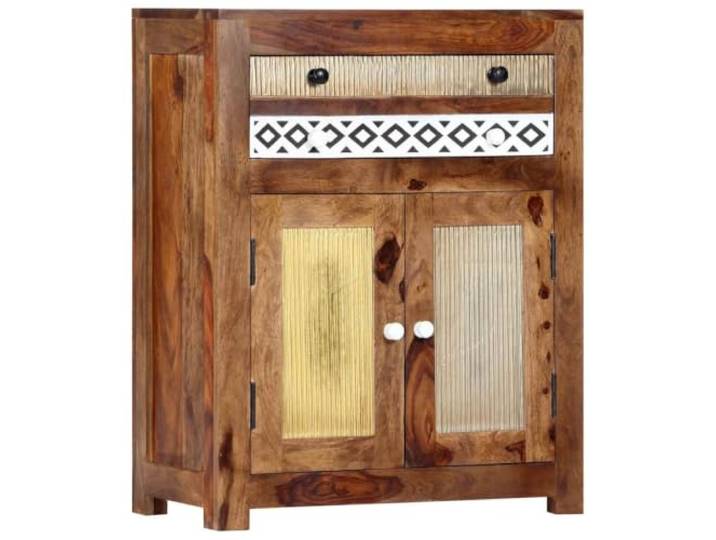 HGFDVCMR Beistellschrank Massivholz Akazie Kommode Sideboard 60x30x75 cm Kompakte Anrichte aus Akazie Echtholz mit Rautenmuster, 1 Schublade und 2 Türen für Wohnzimmer, Flur und Schlafzimmer.