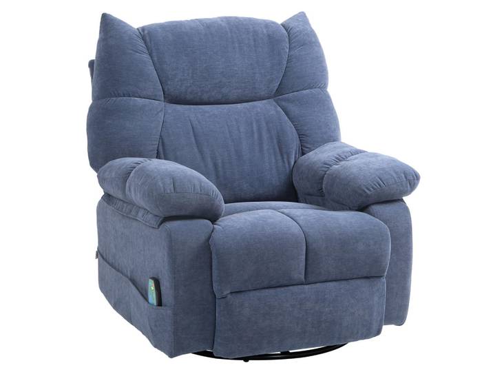 Homcom Relaxsessel mit Massagefunktion, Elektrisch Fernsehsessel mit Wärmfunktion, Blau, Füllung: Schaumstoff,Taschenfederkern, 90x98x98 cm, Wohnzimmer, Sessel, Massagesessel