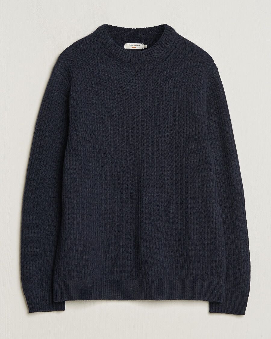 Nudie Jeans August Wool Rib Knitted Sweater Navy men L Blå