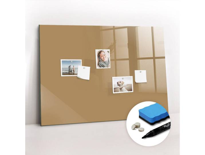 Tulup Magnettafel 100x70 Beige schwarzer Marker, Glas, 100x0.4x70 cm, Bilder & Rahmen, Pinnwände & Magnettafeln