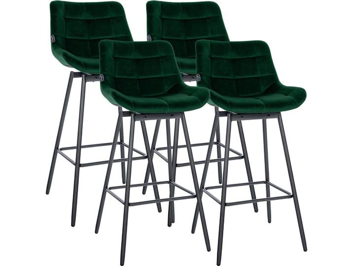 CLP Barhocker 4er Set Samt Dunkelgrün, Metall, 49x105x56 cm, Esszimmer, Barmöbel, Barhocker