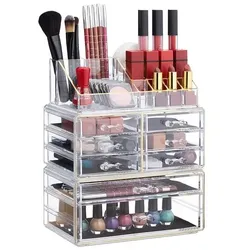 relaxdays Make Up Organizer mit 8 Schubladen 30 x 24 x 14 cm transparent / gold transparent