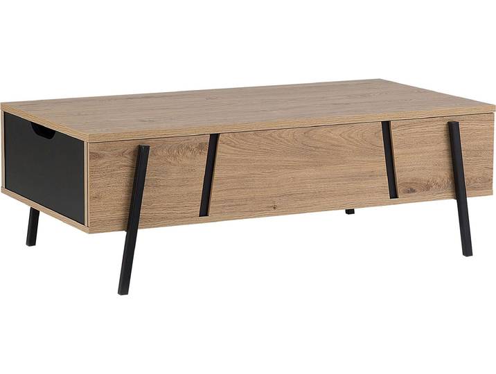 BELIANI Couchtisch Braun mit Schwarz Spanplatte Pulverbeschichtetes Metall Versteckter Stauraum Metallfüße Holzoptik Rechteckig Modern