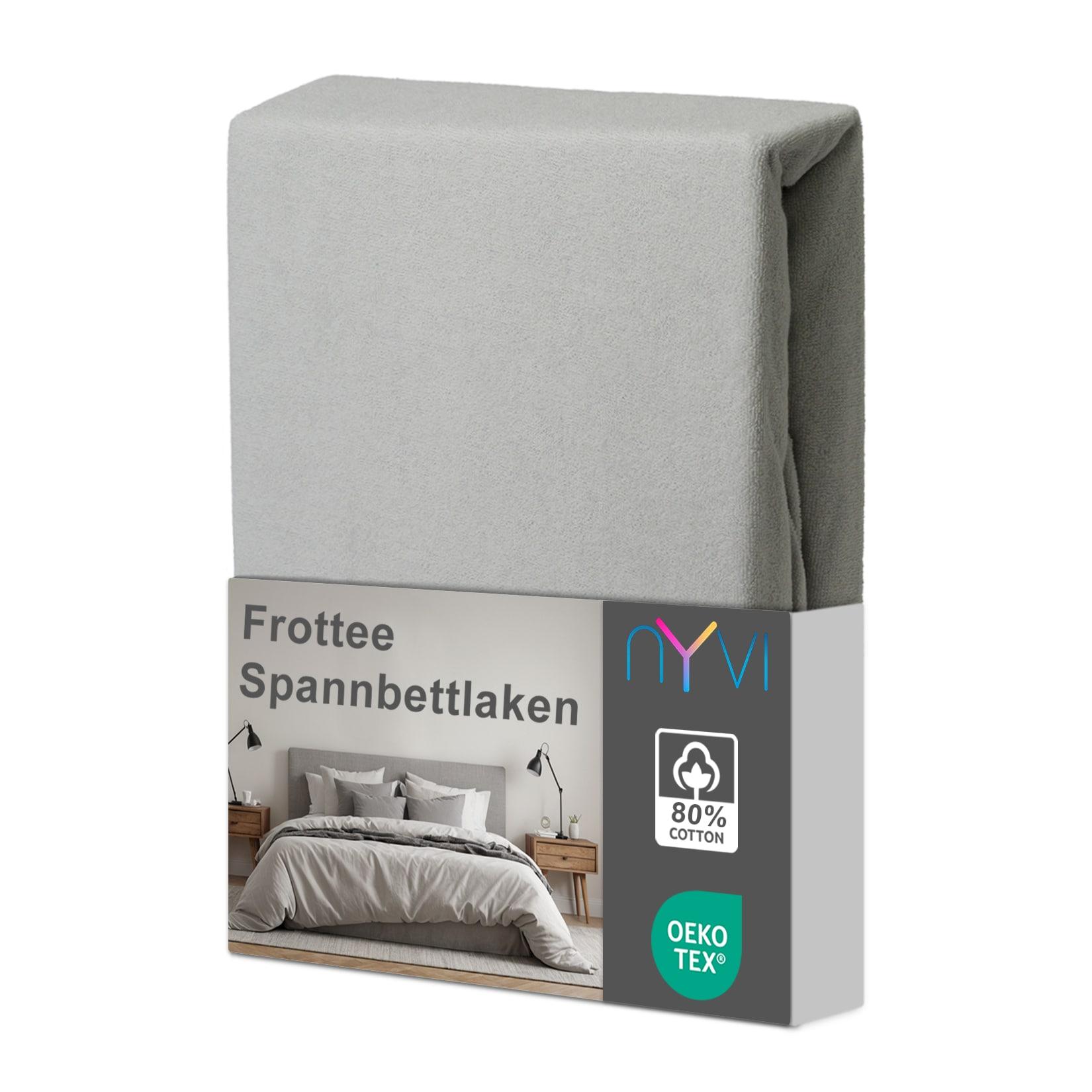 NYVI Spannbettlaken DreamScience Frottee - Warm und Kuschelig, hohe Feuchtigkeitsaufnahme, schnell trocknend - Frottier Spannbetttuch Bettlaken Farbe:silber;Größe:140x200 - 160x200 cm
