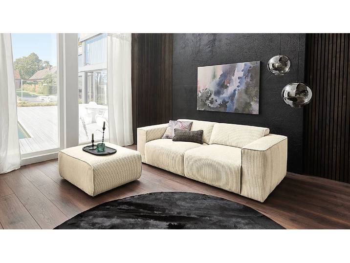 Polsterhocker Mandrio 92 x 44 x 66cm Beige Cordstoff Zuri: Creme
