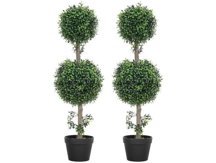 Homcom Künstlicher Buchsbaum 2er-Set groß 91,6 cm künstliche Pflanzen im Topf, Grün, Kunststoff, 91.6 cm, Dekoration, Blumen & Blumentöpfe, Kunstpflanzen