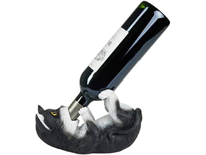 BRUBAKER Wijnfleshouder Dorstige Kat - Dronken Dieren Flessenhouder - Grappige Flessenstandaard - Kitten Deco Figurine Handgeschilderd Bar Accessoires voor Wijnbar - Grappige Decoratie - Wijn Cadeau