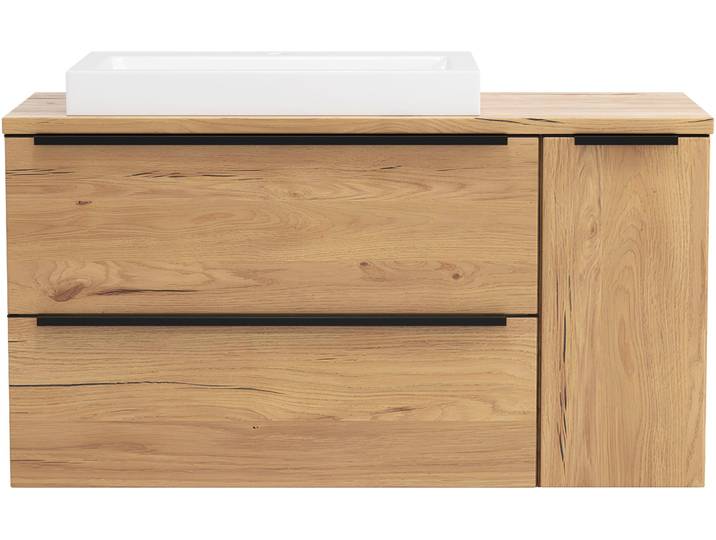 Waschtisch WELLTIME MAILAND, 2 Metall-Vollauszüge mit Softclose, Aufsatzbecken , braun (wildeiche), B:105cm H:65,5cm T:47cm, MDF, Waschtische, Waschtisch
