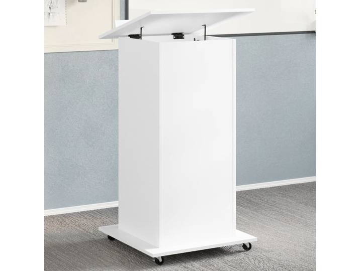 vidaXL Rednerpult mit Rollen & Schublade Weiß 55x55x107 cm