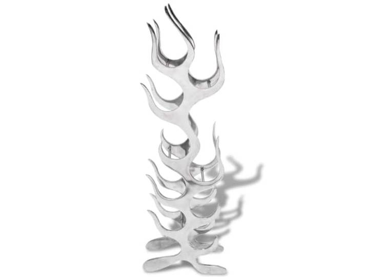 Weinständer 9 Flaschen, Flammenform, Aluminium Silber Aluminium poliert, modernes Design, Inhalt 9 Flaschen, dekorative Akzente, silberfarben