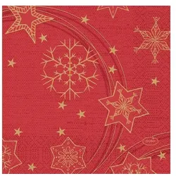 DUNI Zelltuch Serviette 24x24cm 1/4F. Star Shine Red