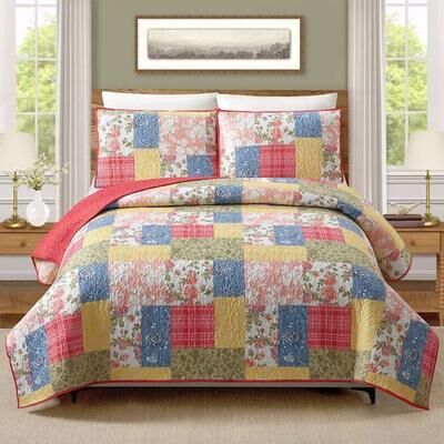 Peking Handicraft/Bedding Farmhouse Florals Mini Quilt Set Multi Bright, Twin, Multi Bright