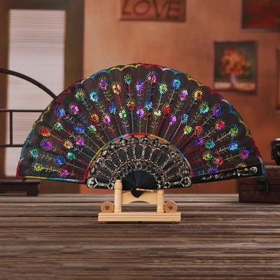 Uplift Treasures Chinese Style Embroidered Folding Hand Fan multicolor