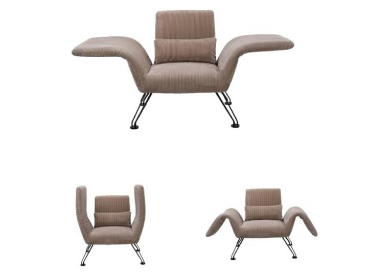 Multifunktionaler verstellbarer Armlehnsessel mit Kissen, gestreift, Braun Ergonomischer Lounge Sessel mit stabilen Metallbeinen, rutschfest, Verwandelbar für Wohnzimmer, Schlafzimmer und Balkon