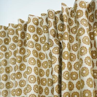 Fabdivine Block Print Linen Curtain, Drapery Panel, Semi Sheer Window Treatment, Hook Curtain for Living Room