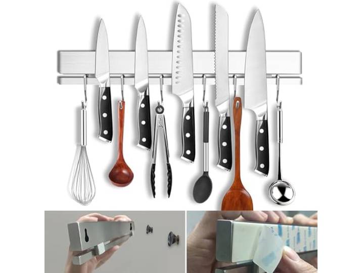 Magnetischer Messerhalter für Wand oder Kühlschrank, 43,2 cm, selbstklebende magnetische Messerleiste für Kühlschrank, 304 Edelstahl, Magnet-Messerleiste für Küchenutensilien, Messer und mehr, 6