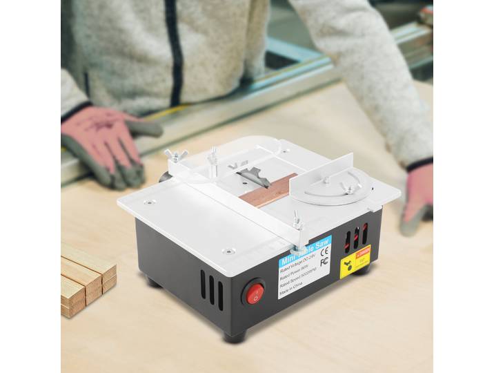 Scie de table multifonctionnelle 96W DC 24V pour le travail du bois, le bricolage et la découpe artisanale, mini scie de table électrique 5000 tr/min pour la découpe
