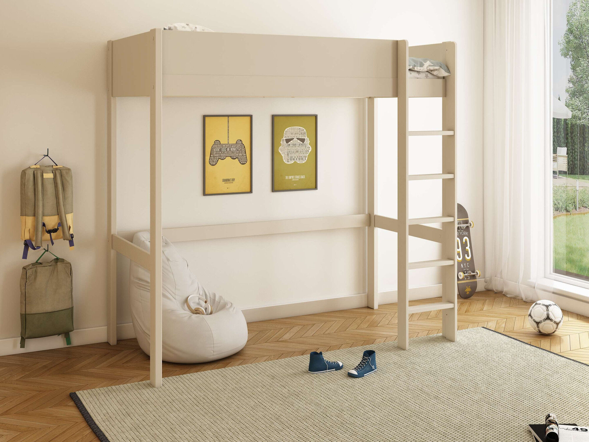 Hochbett GOODPRODUCT "Tipo – FSC-zertifiziertes Massivholz mit viel Freiraum darunter", beige (kaschmir, beige), B:105cm H:190cm L:207,7cm, Lüttenhütt erfüllt Kinderträume. Bunte Fantasie trifft auf trendiges Wohnen So wird das Kinderzimmer zu einem moder